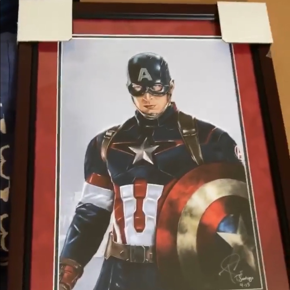 Aquaman and Captain America signed by artist Tony Santiago framed